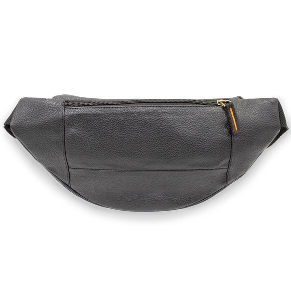 Black Genuine Leather Fanny Pack Large Multi Zippered Waist Bag Design Hip Purse - Picture 5 of 6